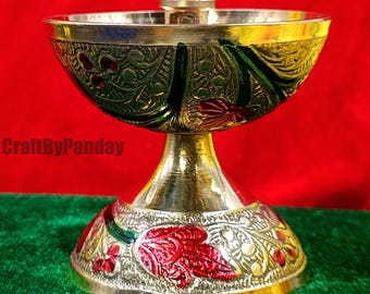 Brass Aarti Diya | Hindu Pooja Oil Lamp 2.1x2.3x2 in