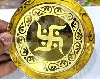 Brass Pooja Plate 52gm | Small Aarti Thali for Mandir 4 INCH