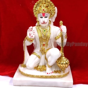 9&quot; Hand-Painted Culture Marble Lord Hanuman Statue | Big Hindu Deity Idol for Home Temple | Diwali Gift | Good Luck Gift for New Beginnings