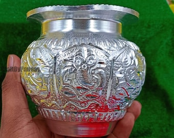 German Silver Lota Pot 363gm | Etched Pooja Kalash | 4.5"