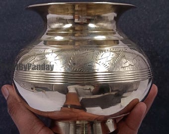 Bol Urli en laiton gravé : vase d'autel fait main, décor de temple