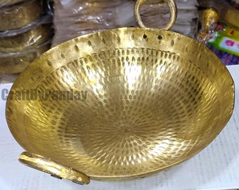 Pure Brass Kadhai | Traditional Indian Cooking Wok | 12 x 5 Inch | 1483 GM