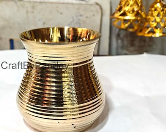 Brass 182 gm Etched Lota Pot | 3.5x3.5x3.5 in