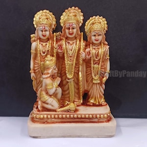 Estátua de Ram Darbar de 7&quot; com Ram, Laxman, Sita e Hanuman | Ídolo do Deus Hindu para Templo Doméstico | Escultura Decorativa | Decoração Espiritual Indiana para Casa