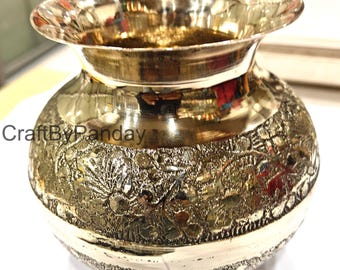 Brass 400gm Etched Lota Pot | 5x4x3in
