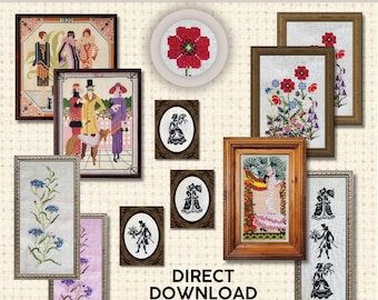 Vintage Embroidery Dollhouse Wall Art | Printable Miniature Paintings | 1:12 Scale Dollhouse Decor