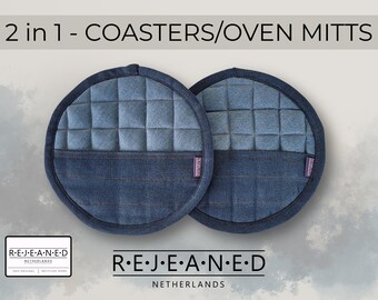 2-in-1 Recycled Denim Oven Mitts & Coasters | Handmade Sustainable Kitchen Accessories | REJEANED Netherlands