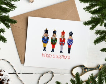 Kerstkaart met Notenkrakers illustratie - Tekst: Merry Christmas - Afdrukbaar / Printbaar - Directe download - 12,7 x 17,8 cm - PDF - JPG