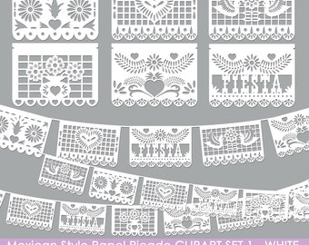 White Papel Picado Bunting Banner Clipart (Digital Download)