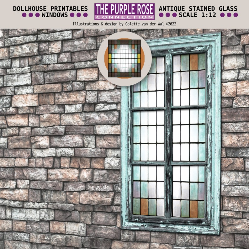 DOLLHOUSE Printable WINDOWS Theme: Antique Stained Glass - Etsy