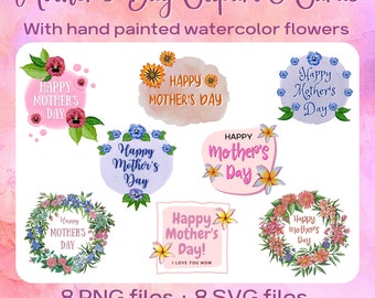 Fête des mères Clipart Bundle 1 - fond transparent - cartes de fête des mères - téléchargement immédiat - PNG - SVG - PDF - fleurs peintes à la main