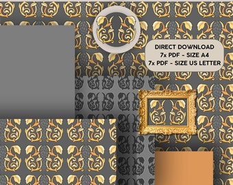 POPPENHUISBEHANG - Thema: Gouden Bladeren - miniatuurbehang en muurkunst - Download voor Poppenhuis, Roombox - Art Nouveau - Schaal 1/12