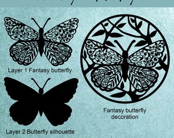 Butterfly Fantasy 1 - Téléchargement direct, Creative butterfly fichiers SVG 2 Layered, Butterfly Fichiers pour Cricut, Butterfly Clipart, Dxf, Pdf, Png