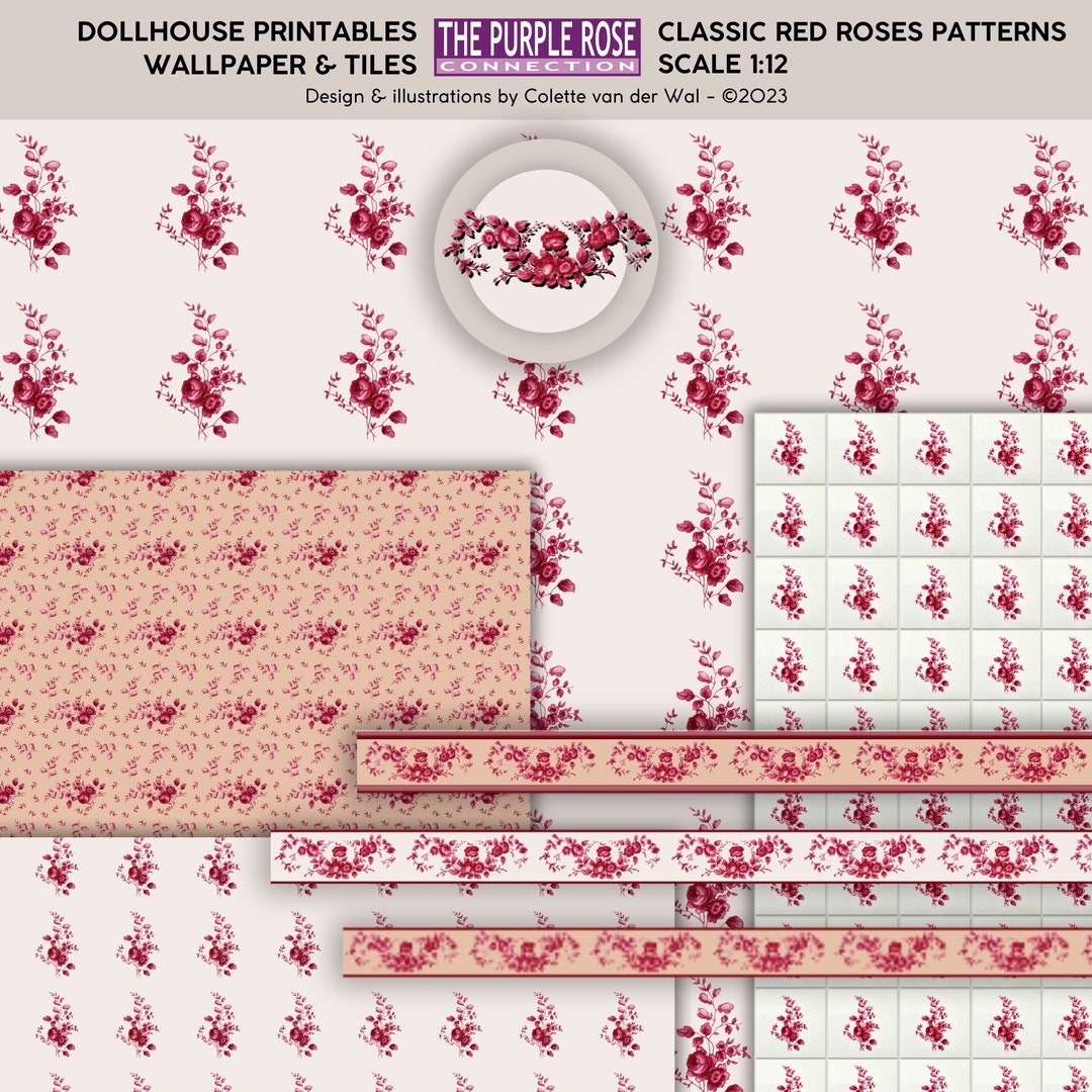 DOLLHOUSE WALLPAPER Theme: Classic Red Roses Miniature Roses Wallpaper ...
