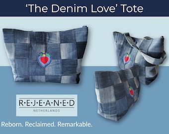 REJEANED The Denim Love Tote - Medium size Shopper – One of a Kind - made of recycled jeans