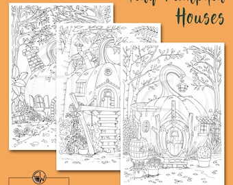 Tiny Pumpkin Houses Coloring Pages – Hand-Illustrated Set (PDF)