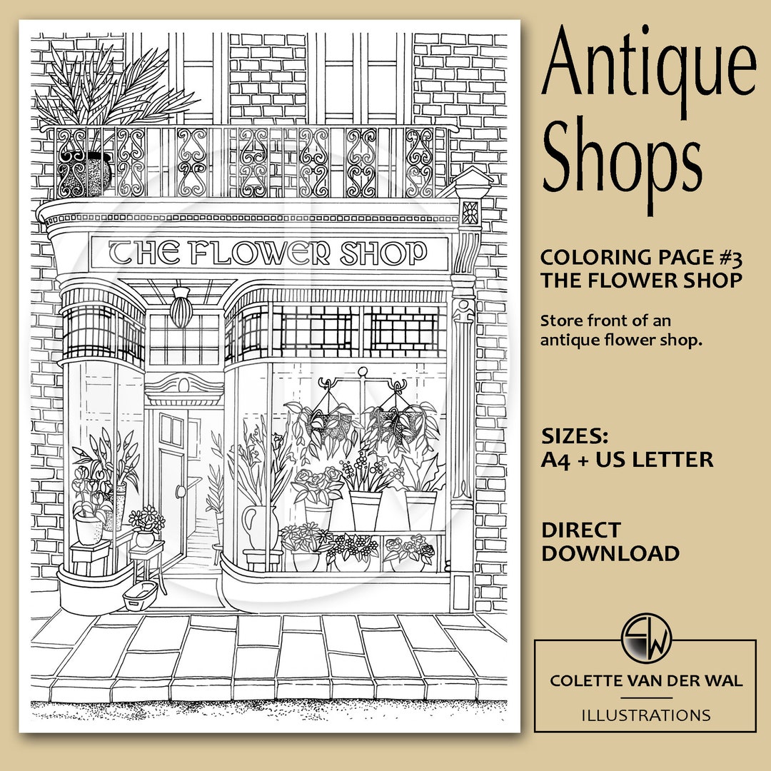 Antique Shops - #3 the Flower Shop, Coloring Page - Flower Shop Store ...