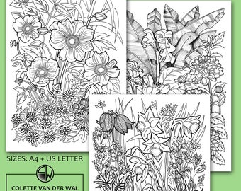 Hand Illustrated Flower Coloring Pages - Set of 3 (PDF)