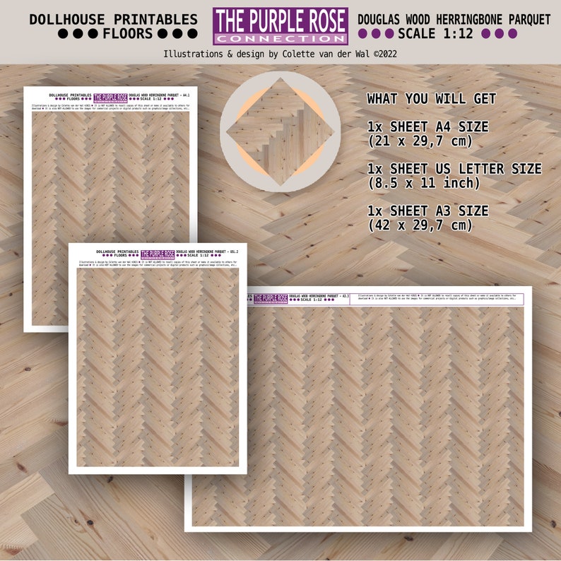 DOLLHOUSE Printable FLOORS Theme: Herringbone Wood Parquet Miniature ...