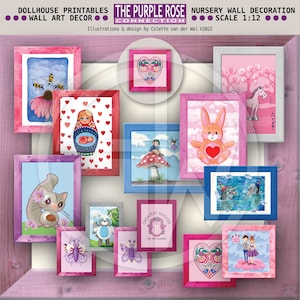 DOLLHOUSE printable WALL ART - Theme: Nursery Wall Decoration - miniatures to download for Dollhouse Babyroom, Baby Roombox  - Scale 1 / 12