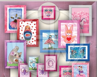 Stampe artistiche da parete per camerette delle bambole – Illustrazioni in miniatura (download digitale)