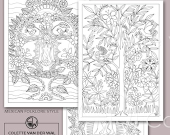 Tree of Life Coloring Pages – Mexican Folk Art Illustrations (A4 PDF)