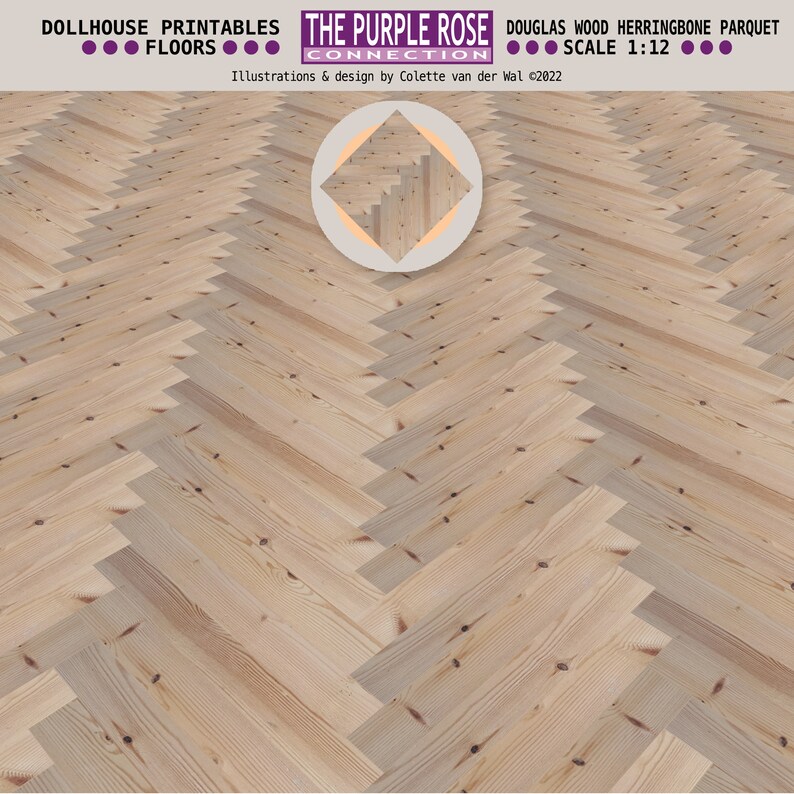 DOLLHOUSE Printable FLOORS Theme: Herringbone Wood Parquet Miniature ...