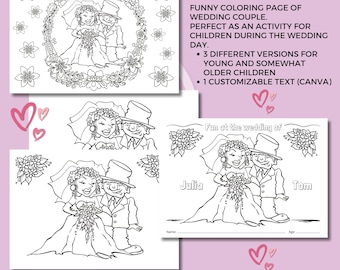 Coloriages mariage - Activité mariage enfant, activité coloriage mariage, mariage personnalisé - Téléchargement direct PDF + notice