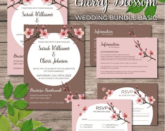 Wedding Bundle Cherry Blossom Basic - Faire-part de mariage fleur - Ensemble de faire-part de mariage - Modèle d'invitation - Bundle d'invitation modifiable