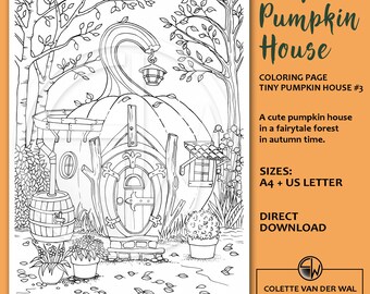 Pumpkin House Coloring Page, Fall Fantasy Illustration (PDF)