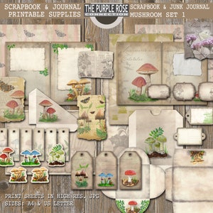 Scrapbook & Junk Journal printables - Vintage Mushroom Set 1 - various items - Basics, insert cases, envelopes, etc. - A4 + US Letter - JPG