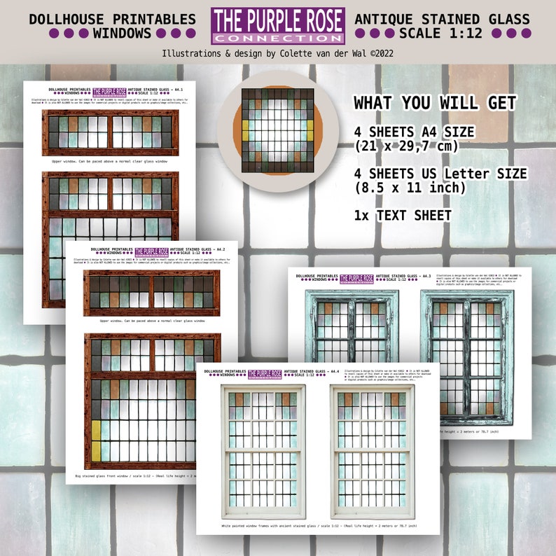 DOLLHOUSE Printable WINDOWS Theme: Antique Stained Glass - Etsy