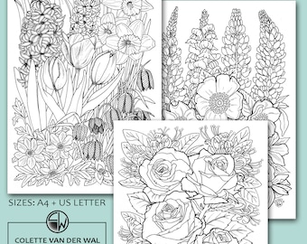 Flower Garden Coloring Pages – Hand Drawn Illustrations (PDF)