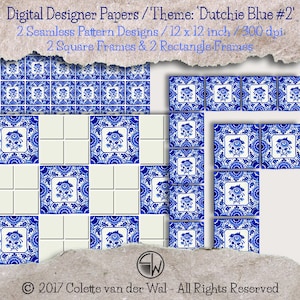 Digital Designer Papers & Frames -Theme: DutchieBlue #2 -Website Backgrounds, Printables, Scrapbook, Bullet Journal, DIY - INSTANT DOWNLOAD