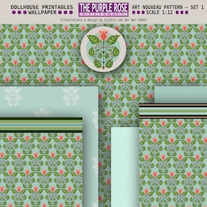 DOLLHOUSE printable WALLPAPER - Theme: Art Nouveau Set 1 - miniature wallpaper download for Dollhouse, Roombox Diorama - DIY - Scale 1 to 12