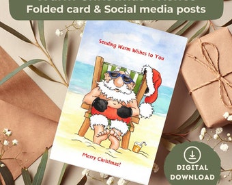 Afdrukbare kerstkaart & posts op sociale media - Warme wensen - Kaart met handgeschilderde illustratie - 4x6 inch - Instant Download - PDF - JPG