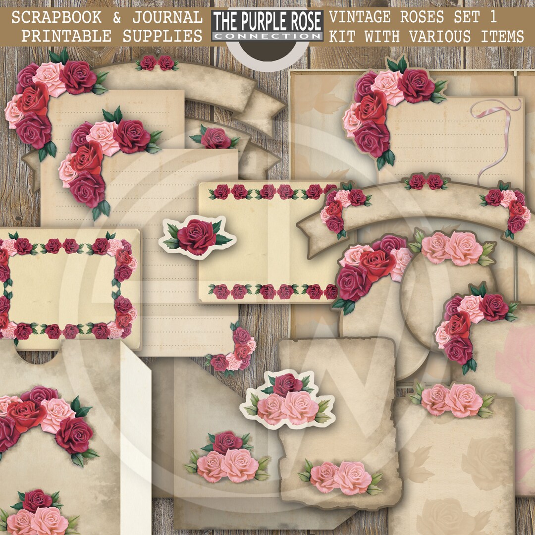 Vintage Roses Scrapbook Kit – Printable Ephemera, Frames, Banners (PDF ...