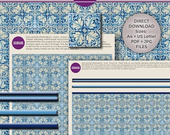 DOLLHOUSE Wall Tiles - Theme Portugese Azulejos set 1 - miniatures scale 1:12 - Download and Print  A4 + US letter - Jpg + Pdf files