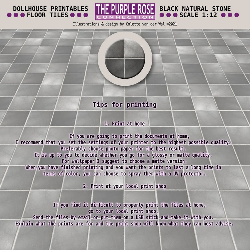 DOLLHOUSE Printable FLOOR TILES Theme: Black Natural Stone Miniature ...