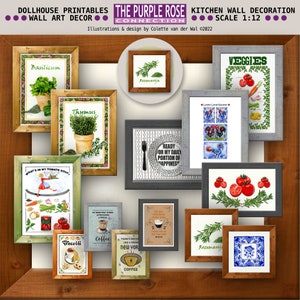 DOLLHOUSE printable WALL ART - Theme: Kitchen Wall Decoration - miniatures to download for Dollhouse Kitchen, Roombox Diorama - Scale 1 / 12