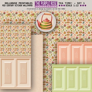 Puppenhaus Tea Time Wallpaper - Miniatur-Cottagecore-Küche - 1:12 (Digitaler Download)