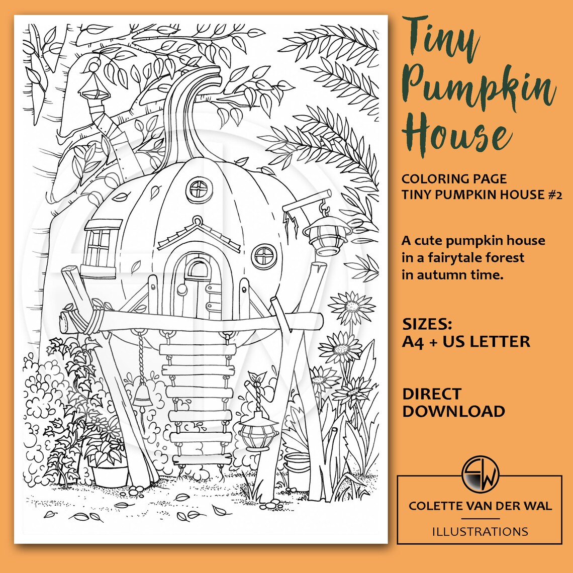 Tiny Pumpkin House 2, Coloring Page of a Pumpkin House in the Fall Hand ...