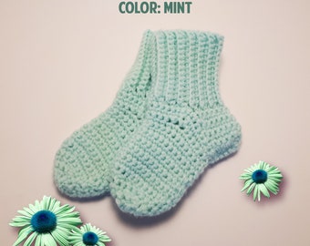 Baby Slipper Socks - Baby Slippers - Infants slippers - Mint color - Sole size: 10,5 cm / 4.13 inch / 3-6 months - crochet - baby gift