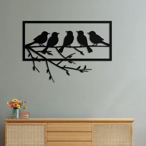 Birds metal wall art, Bird on branch, Nature sign, Metallic wall art, Gift for her, Wall hangings, Metal wall art, Large metal wall art
