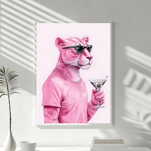 Pink Panther Watercolor, Modern Wall Art, Interesting Wall Art, Digital Wall Art, Pink Panther, Cartoon Art, Fun Canvas Art, Hip Wall Art