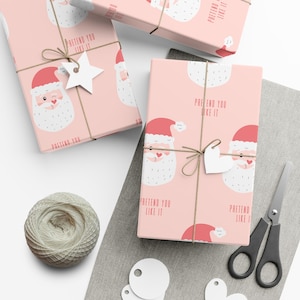 Doe alsof je het leuk vindt Kerstman inpakpapier - Feestelijke cadeauverpakking voor kerst, grappige vakantieverpakking, grappig inpakpapier