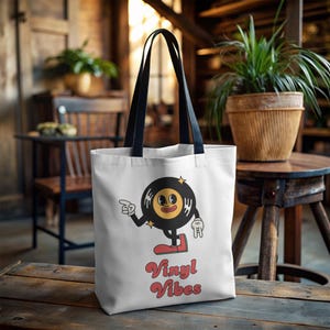 Vinyl Vibes Tote Bag: Retro Music Lover Gift
