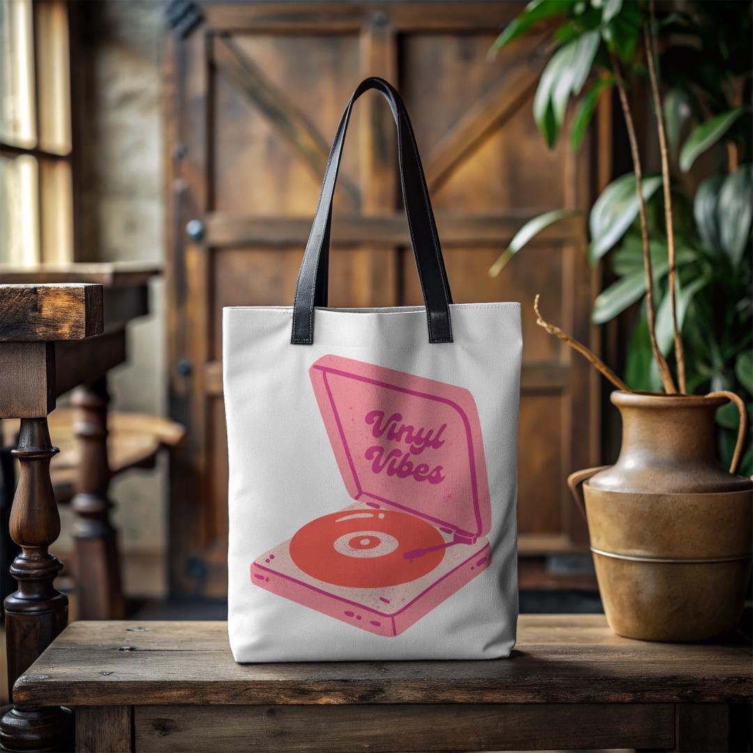 Vinyl Vibes Tote Bag: Retro Record Player Design