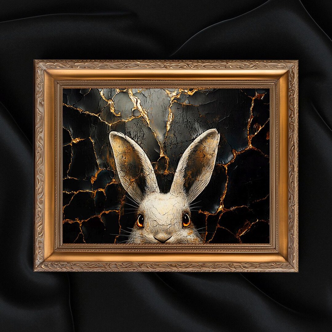 Gold Kintsugi Bunny Print – Moody Gothic Artwork Dark Mystic Print ...