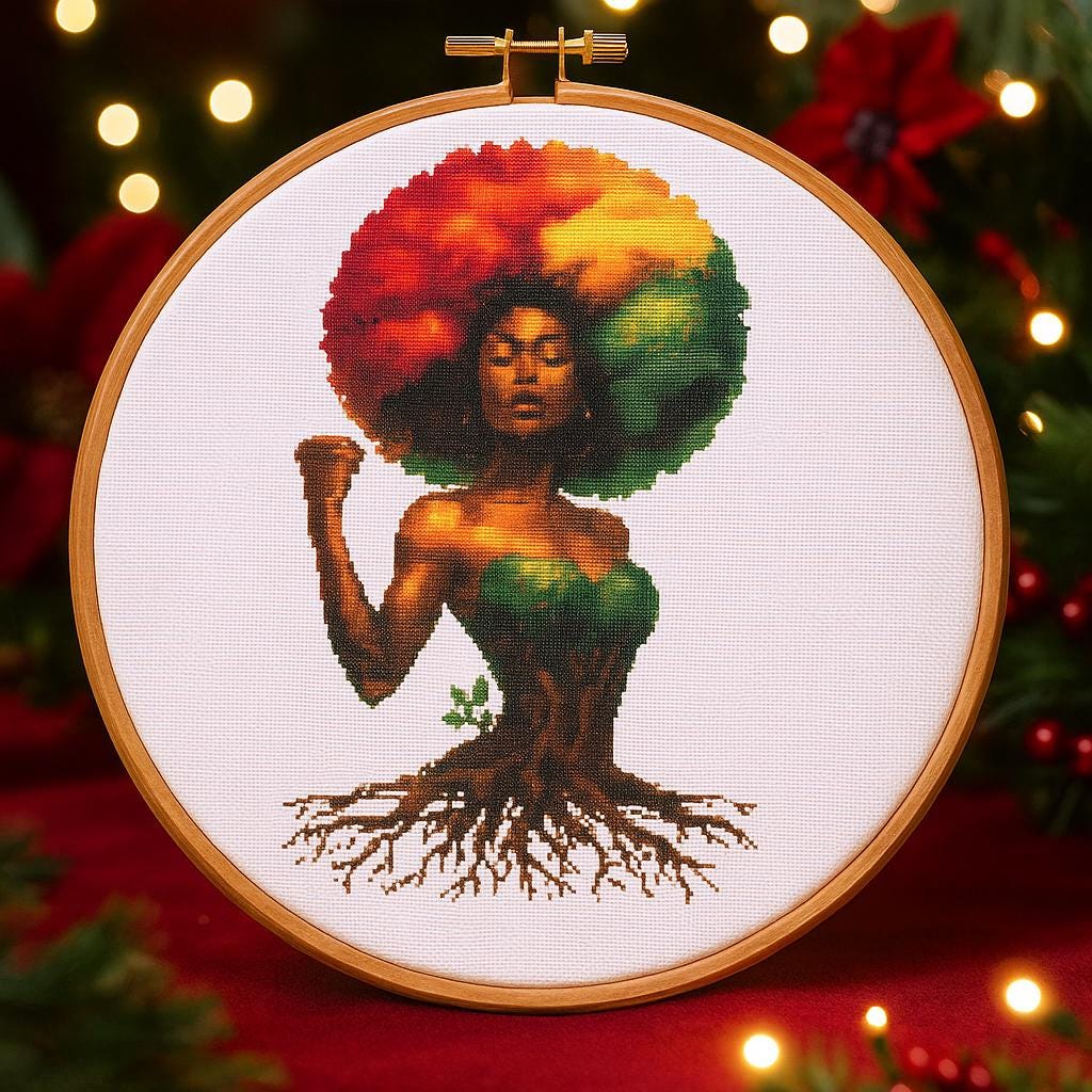 Afro Goddess Cross Stitch Pattern, Earth Woman Tree of Life Embroidery ...